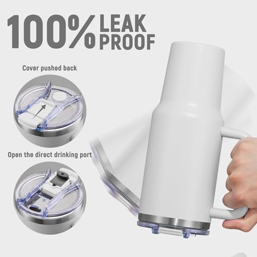 40 oz Tumbler with Handle and Straw Lid,Insulated Reusable Stainless Steel Water Bottle Travel Mug，Cupholder Friendly Double Wall Vacuum Sealed Cup (Cold White) (Pack of 2) - Image 4