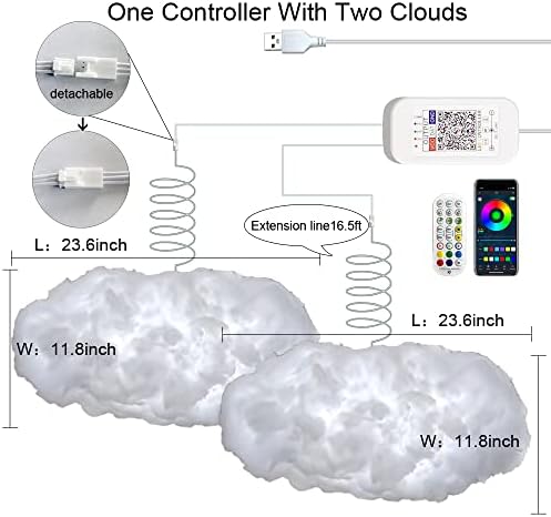 ZOKON 2PCS 3D Big Cloud lightning Light Kit Music Sync Warm Multicolor lightning Changing Strip Lights 360 Degree Wireless Remote APP NO DIY Coolest Decorations for Adults and Kids Indoor Home Bedroom - Image 2