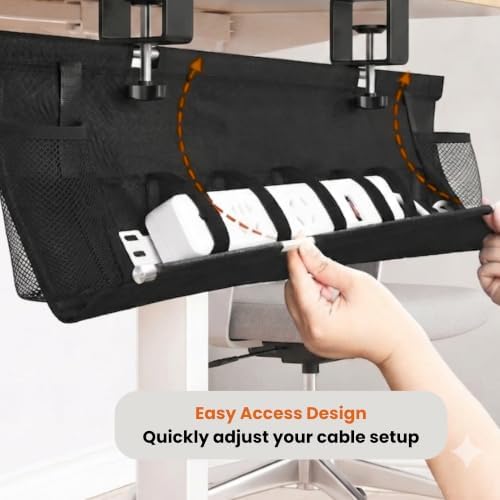 Anti-Sag Metal Base Under Desk Cable Tray, No Drill, 28inch Black - Image 4