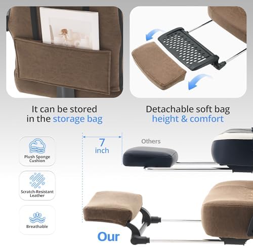 Gaming Chair Breathable Leather with Pocket Spring Cushion, Wide and High Ergonomic Office Chair with Headrest, Computer Gaming Chair with Footrest for Adult and Teen (Brown Leather) - Image 3