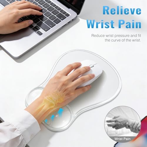 Ospelelf Mouse Pad with Wrist Rest Set Gel Ergonomic Wrist Support Anti-Slip Rubber Bottom Office Women Desk Accessories for Computer, Laptop and Gaming, Clear - Image 5