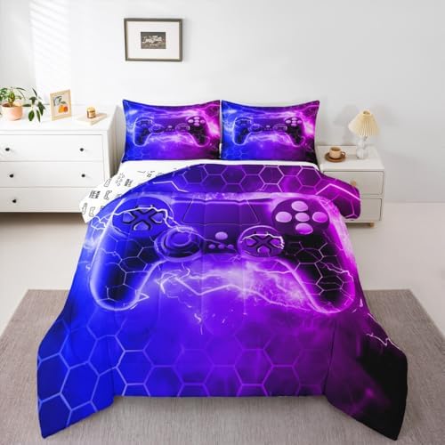 Feelyou Gamer Comforter Set Toddler Size, Gaming Comforter for Kids Purple Gamer Bedding Set Game Room Decor Duvet Set Durable Bed Set 2Pcs - Image 4