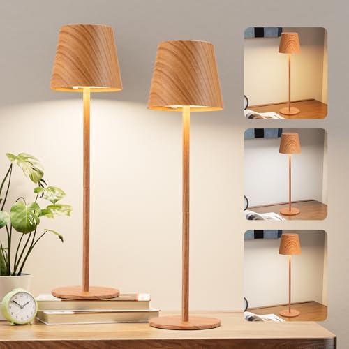 Kakanuo Wood Grain Cordless Table Lamp Rechargeable - 2 Pack 5000mAH Battery Operated Lamp for Counter, 3 Color Stepless Dimming Wireless Lamp for Dining Kitchen, Outdoor Patio, Touch Control - Image 6
