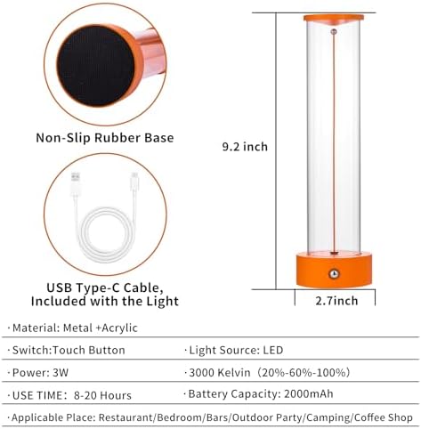 Mini Minimalist Tabe Lamp with Breathing Effect, Cordless LED Desk Lamp Rechargeable Modern Night Lights Portable for Gaming, Home Office, Bedroom, Living Room, Kitchen, Bar, Restaurant (orange) - Image 7
