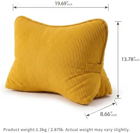 Pat. Pend. Corduroy Reading Back Pillow with Lumbar Support, Triangle Backrest Cushion for Bed Sitting & Relaxing, Support Pillow for Sofa or Headboard, Bright Yellow - Image 6