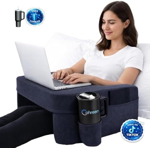 Lap Desk Pillow with 40oz Tumbler, Ergonomic Portable Laptop Desk Cushion for Bed with Arm Support, Gaming Pillow, Reading Pillow Arms, Lap Tray Cushion, Tablet & Laptop Lap Table Workstation - Image 2