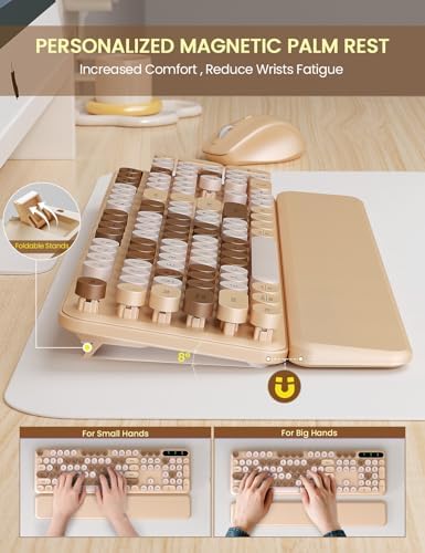 Wireless Keyboard and Mouse Combo, Cute Typewriter, Magnetic Wrist Rest - Image 3