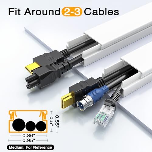 Delamu Cord Hider, 315in Wire Covers for 2-3 Cords on Wall, Premium Cable Hider Cord Covers for Wires on Wall, Cable Management Wire Hiders for TV, Cable Raceway Kit, L15.7 x W0.95 x H0.55 in, White - Image 2