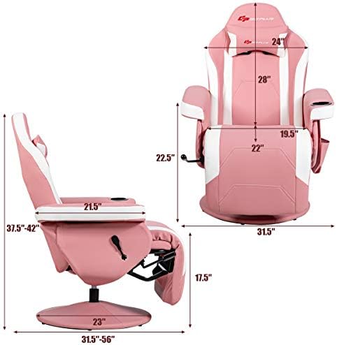 Goplus Pink Massage Gaming Chair, Racing Style Gaming Recliner w/Adjustable Backrest and Footrest, Ergonomic High Back PU Leather Computer Office Chair Swivel Game Chair w/Cup Holder and Side Pouch - Image 3