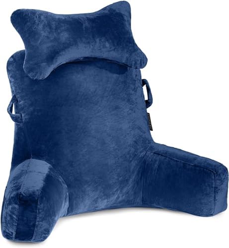 SLIGUY Reading Pillow-Extra Large 31" Bed Rest Pillow with Detachable Neck Roll & Arms for Sitting in Bed or Couch-Adult Backrest Reading Pillow for Reading/Watching TV/Gaming/Relaxing-Dark Blue by SLIGUY