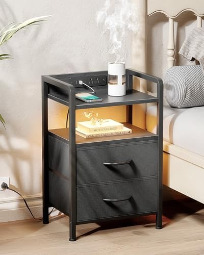 Lazzanto Nightstand with Rear Charging Station, LED Light, 2 Drawers, Black - Image 2