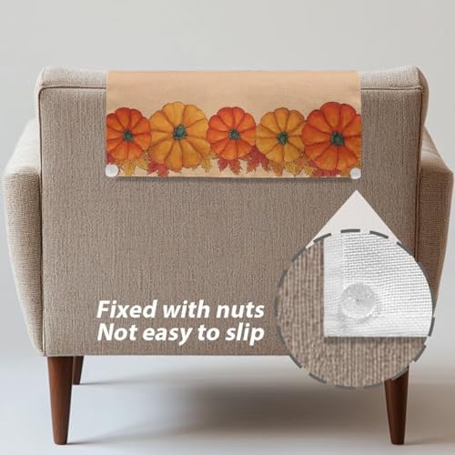 Headrest Cover for Small Recliner 26x16 Inch 2/Set - Fall Pumpkin Text Decor Print Waterproof Slipcover with Non-Slip Fixing Nails, Breathable Washable Protector for Home Office Chair - Image 5