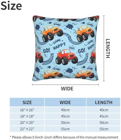Cartoon Cars Pillowcase Set of 2 Cute Monster Trucks Throw Pillow Covers Shells for Couch Office Bedroom Home Decoration, 22"X22" - Image 2