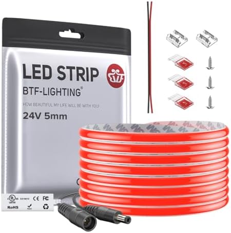 BTF-LIGHTING UL Listed Red Color 5mm Width FCOB COB LED Strip Light by BTF-LIGHTING