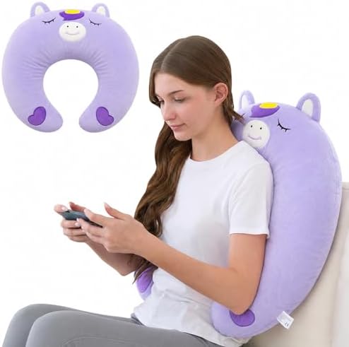Lap Pillow, Cute Purple Unicorn Crochet Pillow for Knitting, Crafting, Gaming, Reading and Phone Use on Bed, Sofa or Chair, U-Shaped Wrap Around Arm Support Cushion and Neck Pillow - Image 2