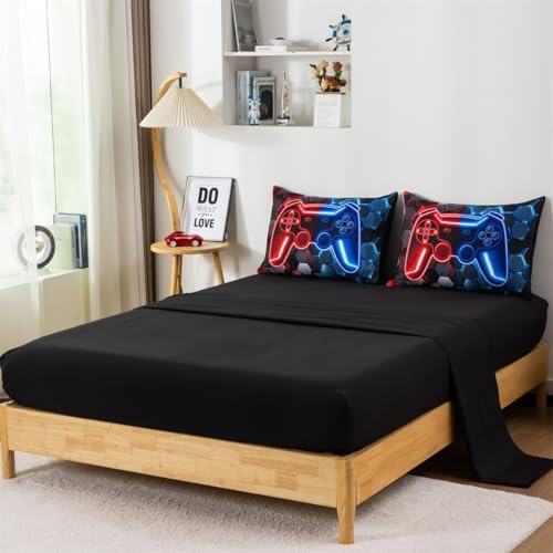 NTBED 3D Gaming Comforter Set for Boys Kids Teens,5pcs Gamer Bedding Sets with Sheet,Game Console Bed in a Bag (Red Blue, Full) - Image 4