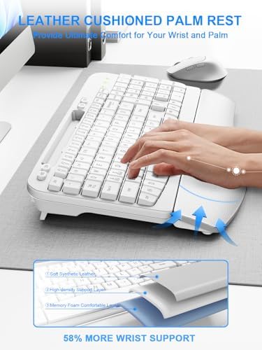 Hayyiesh Ergonomic Wave Keys Wireless Keyboard and Mouse Combo, Full Size with Memory Foam Wrist Rest & Phone Holder, 2.4G Cordless Set with USB-C Adapter for Windows Mac Desktop Laptop (White) - Image 3
