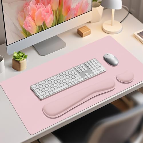 Mouse Pad and Keyboard Wrist Rest, Large Keyboard and Mouse Pad Set, Ergonomic Mousepad with Wrist Rest, Non-Slip Desk Mat Protector for Office, Home (31.5×15.7 Inches, Pink) - Image 6