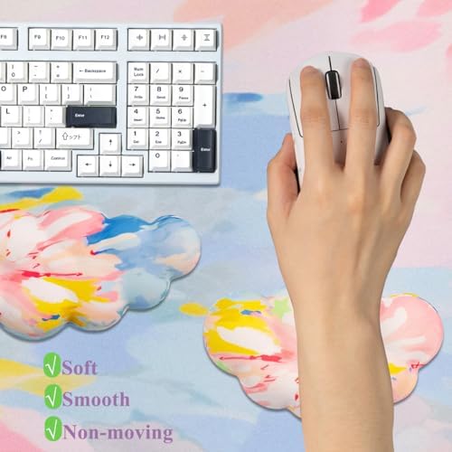 Gaming Desk Mat with Keyboard Wrist Rest Set, 4 in 1 Mouse Pad Set | Large Mouse Pad & Cloud Keyboard Wrist Rest& Mouse Wrist Rest&Coaster, Comfort and Support for Typing and Gaming - Image 3