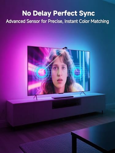 GIPOYENT TV LED Backlight with Camera, 10.5FT RGBIC Screen Sync Lights for 32–50 Inch TVs & PC Monitors, Music Sync LED Strip Lights with App for Gaming, Movies, Bedroom - Image 6