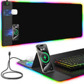 Mouse Pad with Foldable Phone Holder & Wireless Charger, XXL RGB Gaming Mousepad 31.5"x15.8" Large Desk Mat for Keyboard, Black Desk Pad with Dual Qi Charging Station | 11 Colors 5 Modes | Waterproof by miroddi