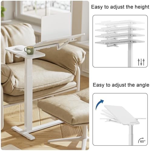 Ywin Medical Overbed Table with Wheels, Lift 27-43in, White - Image 5