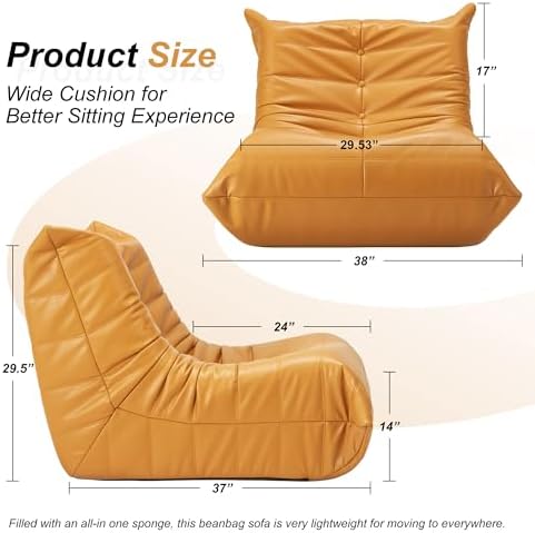 Hobestluk Bean Bag Chair Leather Togo Chair Memory Foam Living Room Adult | Medium Black,Ergonomic Design,Floor Chair,Waterproof,Easy Clean,Anti-slip Bottom,No Assembly Required,For Bedroom Reading - Image 2
