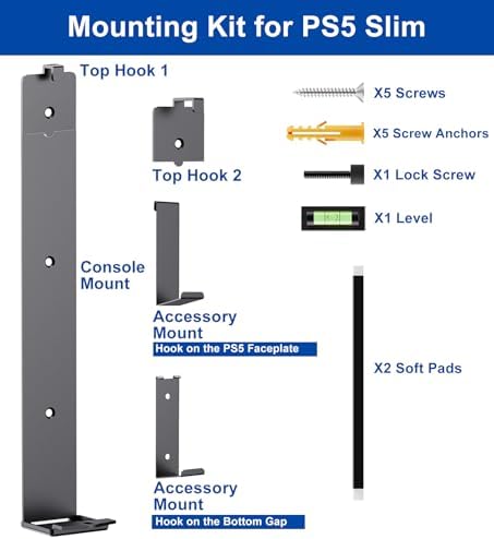 PS5 Wall Mount for PlayStation 5 Console - Sleek Hidden Design for Mounting Near or Behind TV, 2 Controller & Headset Holders Included (PS5 Slim) - Image 3