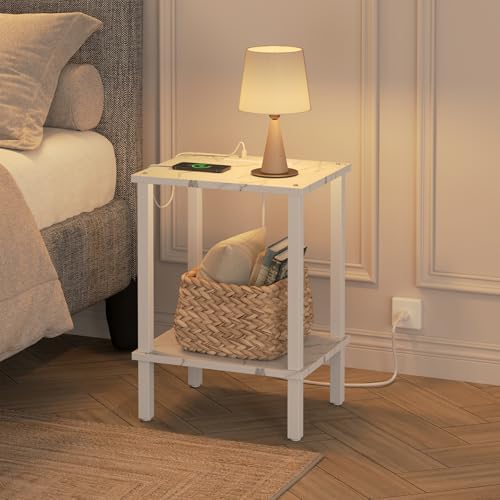 TUTOTAK End Table with Charging Station, Side Table, Nightstand - Image 4