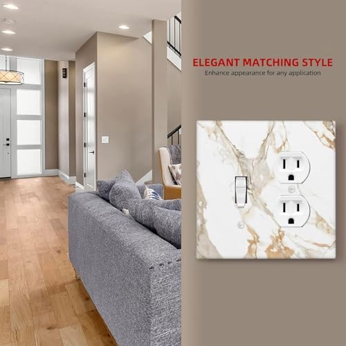 Decorative Outlet Covers Abstract Luxury White Gold Marble 2 Gang Combination 1 Toggle/1 Duplex Light Switch Cover Gfci Wall Plate Electrical Receptacle Switchplate for Bedroom Decor - Image 7