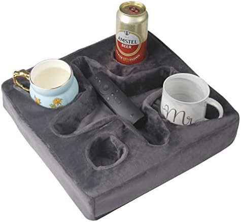 Couch and Bed Cup Holder Pillow, Sofa Refreshment Tray for Drinks/Remote Control/Snacks Holder (Gray) by Xchouxer