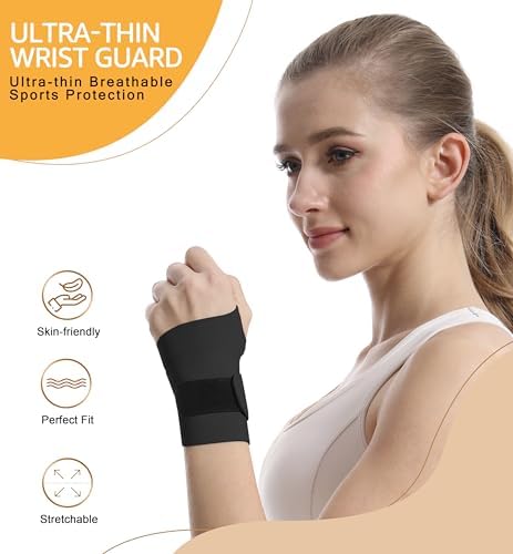 Ultra Thin and Soft Wrist Brace Wrist Wraps for Men and Women, Adjustable Wrist Support for Basketball Tennis Badminton Yoga Carpal Tunnel Syndrome, Pack of 2 (Black) - Image 3