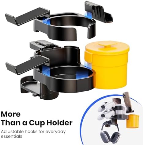 7-in-1 Desk Cup Holder - EURPMASK Organizer with Headphone, Controller Holder, Snack Bucket, and Phone Holder, Clamp-On Desk Accessory with Sturdy Large Storage, Easy to Install, Black - Image 3