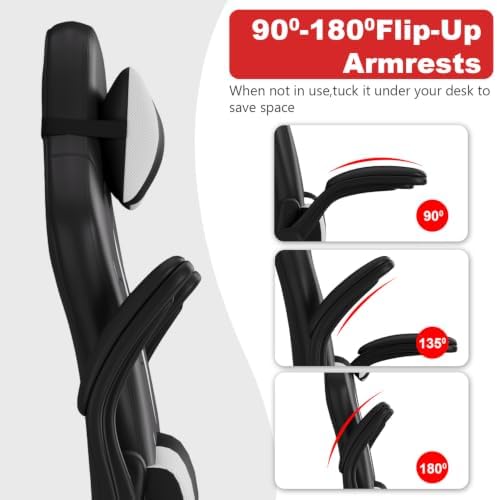 BestOffice PC Gaming Chair Ergonomic Office Chair Desk Chair with Lumbar Support Flip Up Arms Headrest PU Leather Executive High Back Computer Chair for Adults Women Men (White) - Image 5