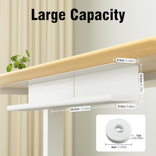 2 Pack No-Screw Cable Management Under Desk, Self-Adhesive Cord Organizer, Wire Management Tray for Office and Home (White) - Image 3