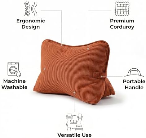 Pat. Pend. Corduroy Back Support Pillow for Bed Sitting and Headboard Support, Lumbar Cushion for Relaxing and Watching TV, Triangle Backrest Pillow, Brick Red - Image 4