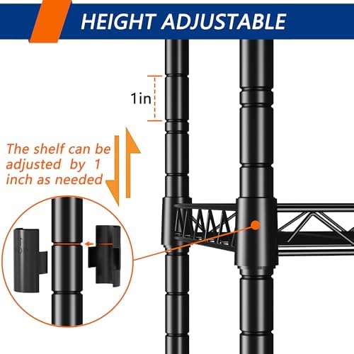 REGILLER 5-Wire Shelving Metal Storage Rack Adjustable Shelves,Standing Storage Shelf Units for Laundry Bathroom Kitchen Pantry Closet(Black,11.8" D x 16.6" W x 53.5" H) - Image 5