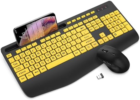 Wireless Keyboard and Mouse Combo - Large Print Ergonomic Keyboard with Wrist Rest, Phone Holder, Sleep Mode, Silent 2.4GHz Keyboard Mouse Set for Computer, Laptop, PC, Mac, Windows - Trueque by Trueque