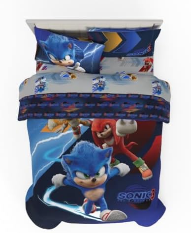 Franco Sonic The Hedgehog 3 Movie Kids Bedding Super Soft Comforter and Sheet Set, 5 Piece Full Size, (Officially Licensed Product) by Franco