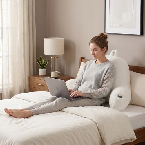 Soft Reading Pillow for Bed with Arms,Middle,White,Faux Fur | 17" Backrest for Gaming & Lounging,Oeko-TEX Certified Plush Back Pillow for Teens Room - Image 2