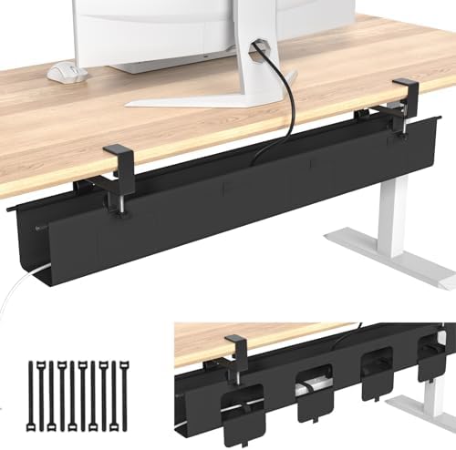 No Drill Under Desk Cable Management Tray, 47.5” Fabric Clamp Mount by Nyoria