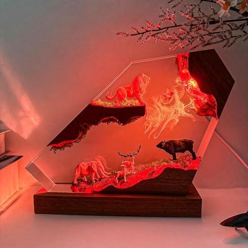 Epoxy 3D Lion Resin Lamp, Handmade The King of The Forest Figurine Lamp - Image 7