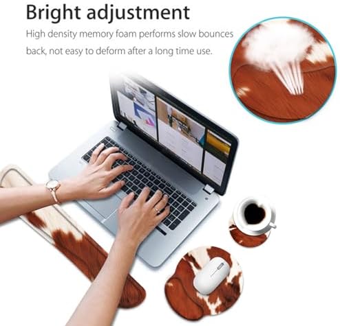 Keyboard Wrist Rest and Mouse Pad Wrist Support Set with Coaster,Comfortable for Easy Typing,Pain Relief,Memory Foam Keyboard Pad Set for Laptop Mac,Cowhide Farm Animal Skin Leopard Brown Cow - Image 4