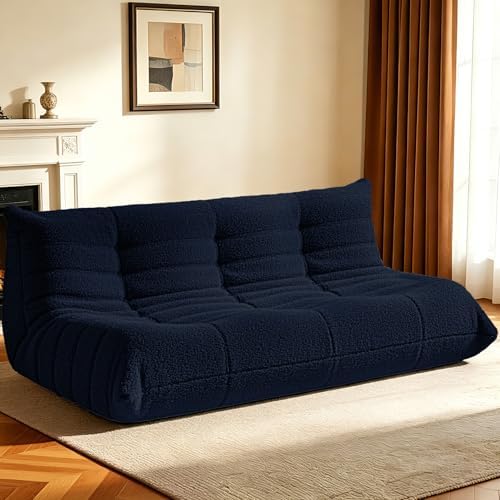 HABUTWAY Bean Bag Chairs Fireside Lazy Floor Sofa,3 Seater,Navy Blue | Soft Teddy Fleece 3 Seater Sofa with High-Resilience Foam Filling，Beanbag for Living Room, Bedroom, Office by HABUTWAYMakeYourLifeComfortable