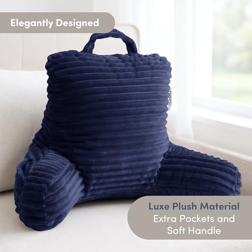 Nestl Reading Pillow for Kids & Teens with Shredded Memory Foam, Luxe Cut Plush Backrest Pillows for Reading and Gaming, for use on Couch, Bed, Floor, Adjustable Support with Washable Cover Navy Blue - Image 2