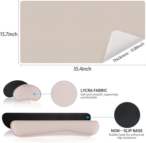 Mouse Pad and Keyboard Wrist Rest, Large Keyboard and Mouse Pad Set, Ergonomic Mousepad with Wrist Rest, Non-Slip Desk Mat Protector for Office, Home (35.4×15.7 Inches, Cream Pink) - Image 3