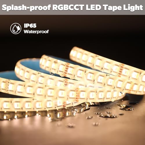 IP65 Waterproof RGBCCT LED Strip, 24V 5m 16.4ft 5050 560 LEDs 12mm Width Flex Cut to Length Dimmable RGBWW LED Strip Light for Damp Environment (IP65 Splashproof 12mm Width) - Image 3