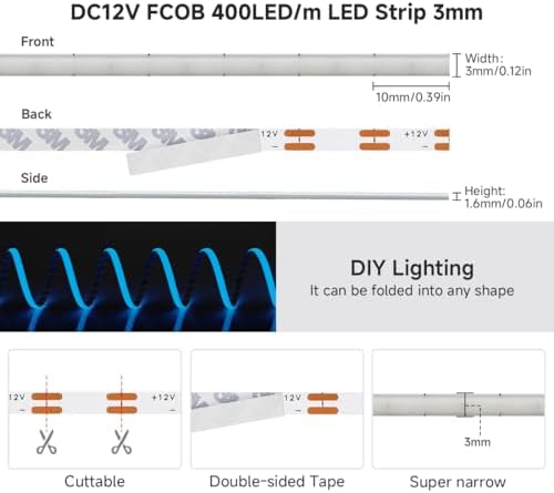 BTF-LIGHTING UL Listed Blue Color 3mm Width FCOB COB LED Strip Light - Image 4