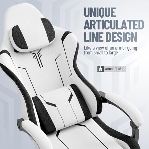 Ferghana Breathable Fabric Ergonomic Gaming Chair, Ergonomic High Back Gamer Chair with Footrest and Linkage Armrest, Office Computer Video Game Chair for Adult, White/Black - Image 4