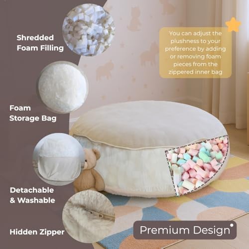 Wonder Space Bean Bag Chair – Soft Foam Filling | Removeable & Washable Cover | Ultra-Soft Plush Fabric - Minimalist Floor Cushion for Kids & Adults, Gaming, Reading and Relaxing, Beige - Image 4